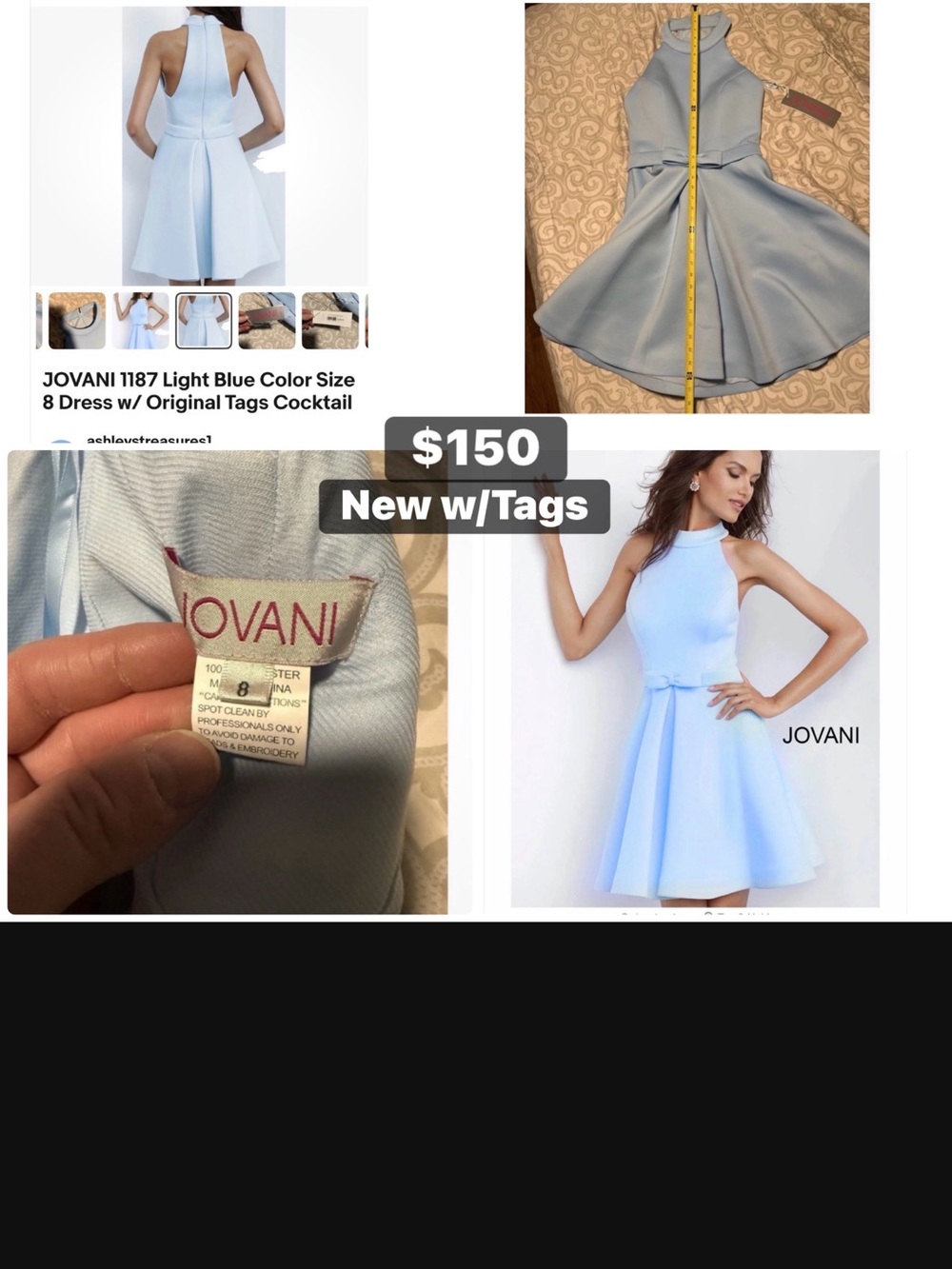 Jovani Light Blue Halter Fit-and-Flare Mini Dress